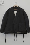 AVIVA JIFEI XUE 24 Autumn and Winter Wool Linen Satin Padded Short Kimono Jacket AJX-FW24-PSK-BWLS-HEI Black